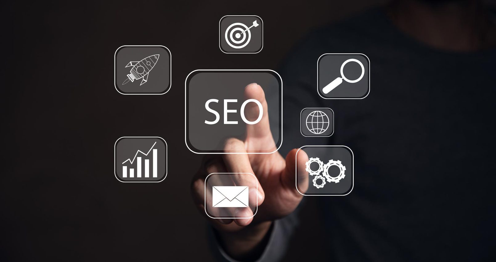 SEO icons on a touchscreen