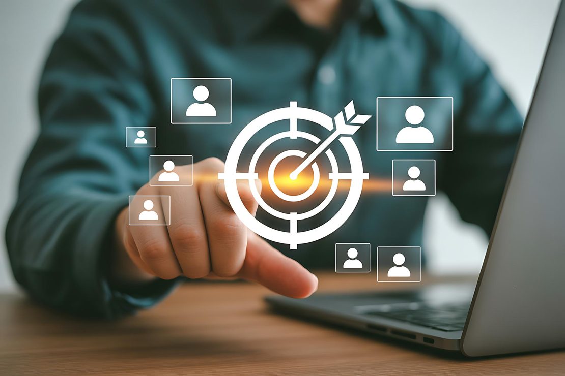 Hand interacting with a digital marketing interface